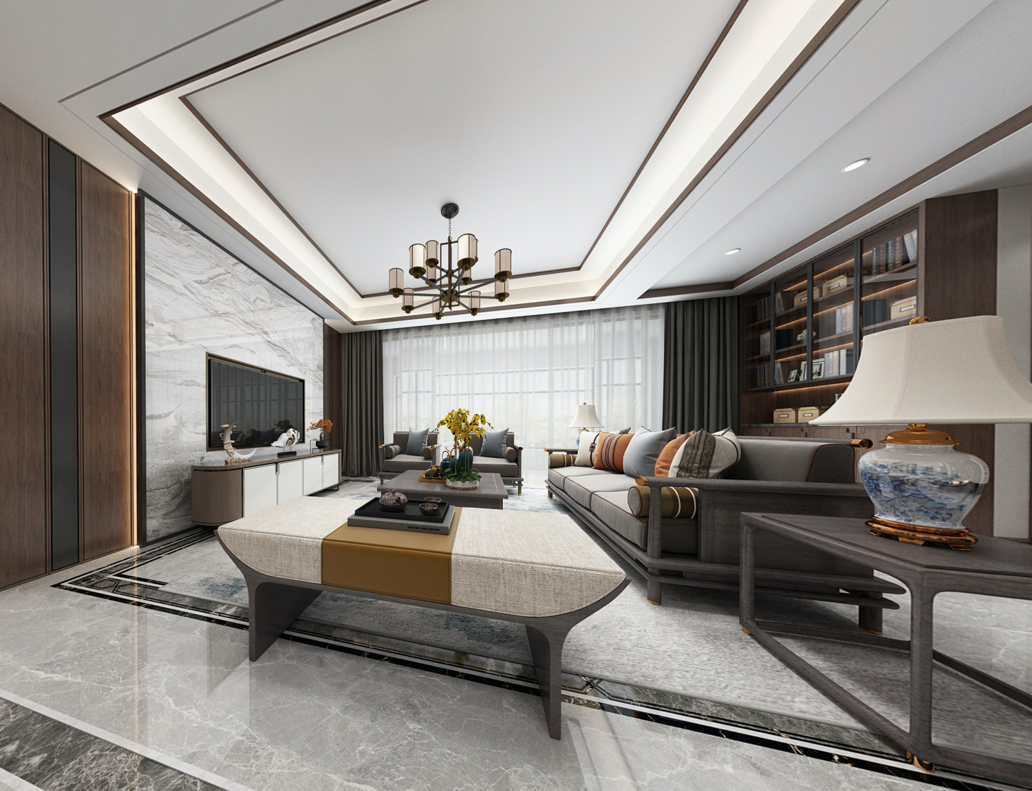 140平锦麟九里新中式风-跃层，三世同堂，共享天伦全景图封面图