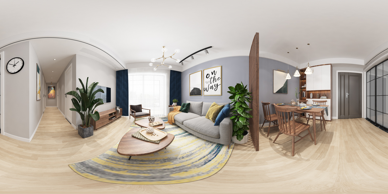 90平水岸清华北欧风格-雾霾蓝小三居全景图封面图