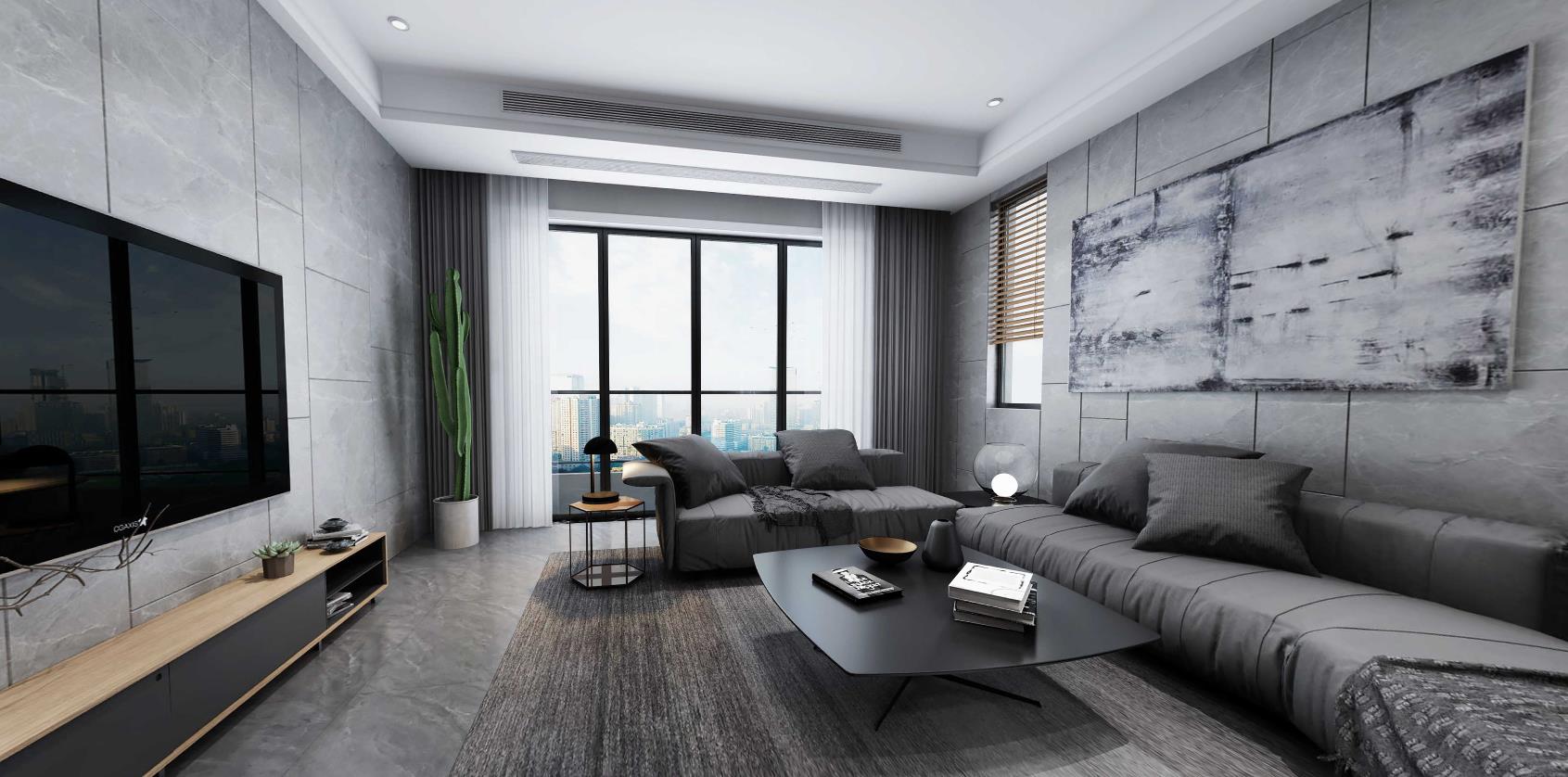 120平玉兰花园现代风格-高级黑白灰全景图封面图