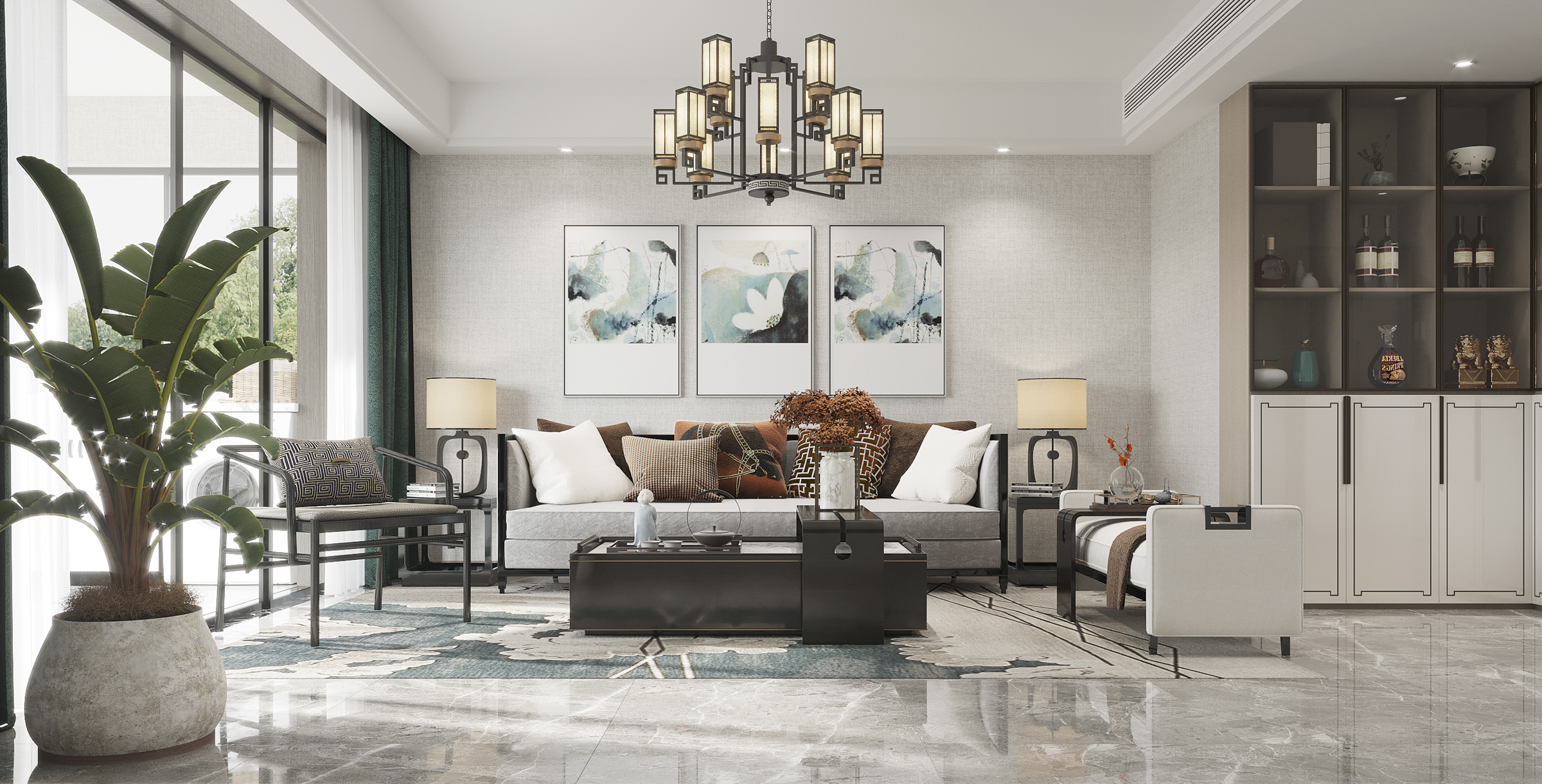 136平香城花园新中式风格全景图封面图