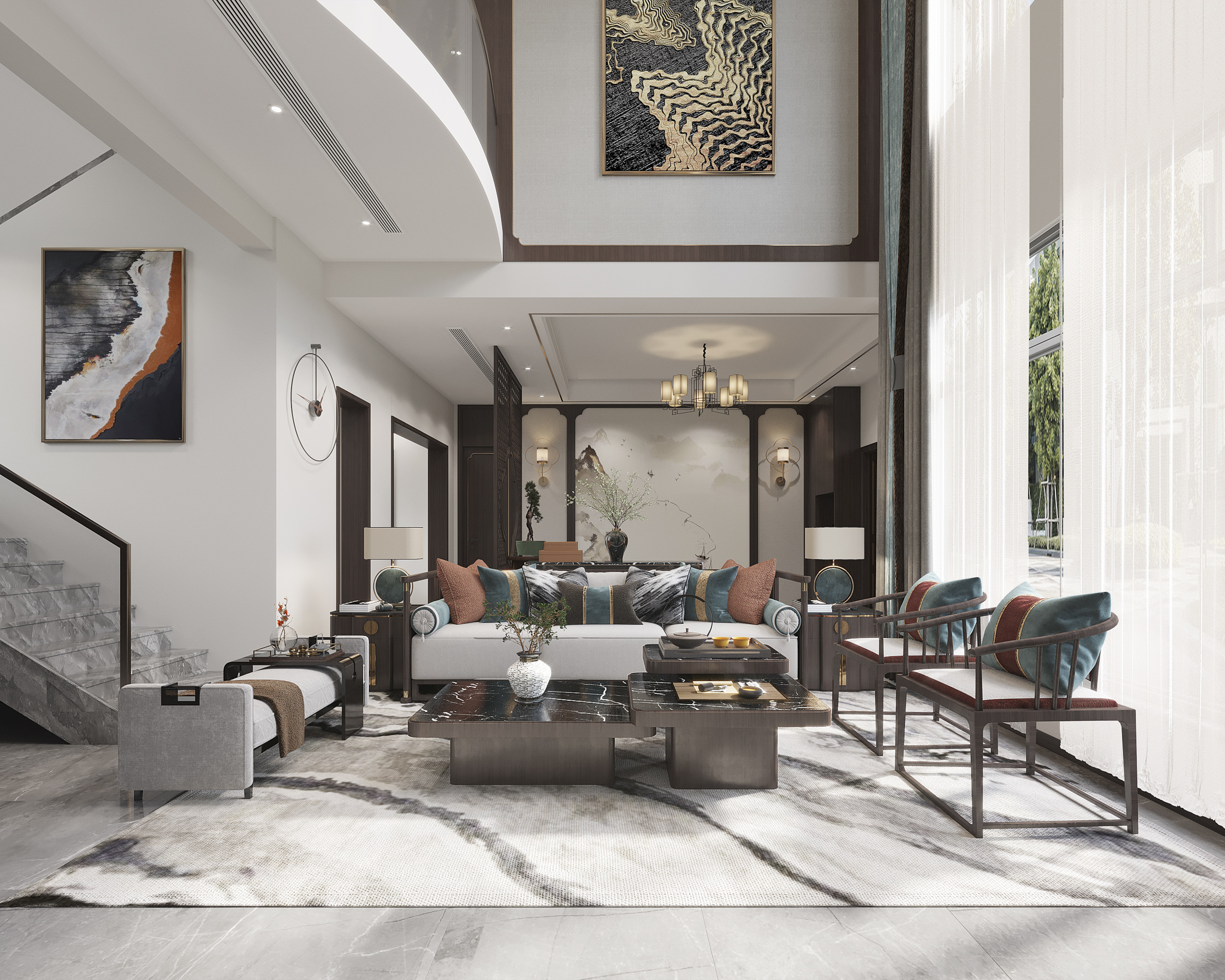 350平西山自建房新中式风格全景图封面图