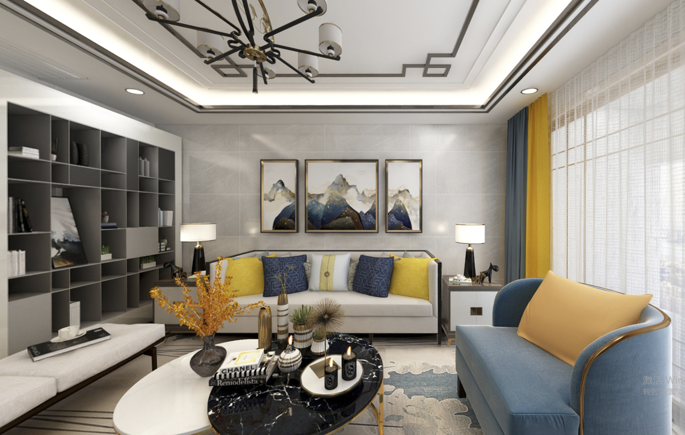 160平新港天城新中式风格全景图封面图