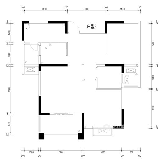 白色橱柜营造清爽简单的厨房-原始结构图
