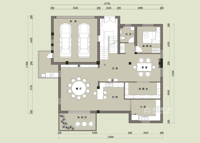 用黑白探索色彩的秘密，这个481㎡的复式家不一般-地下室平面布置图