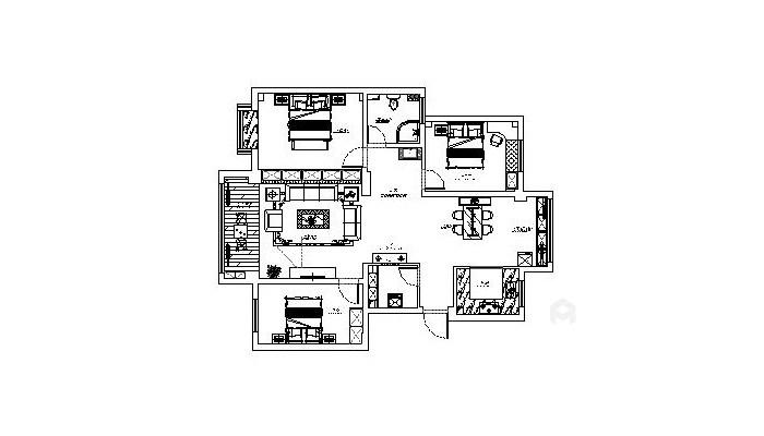 疏勒家苑140平美式风格装修案例效果图-平面布置图