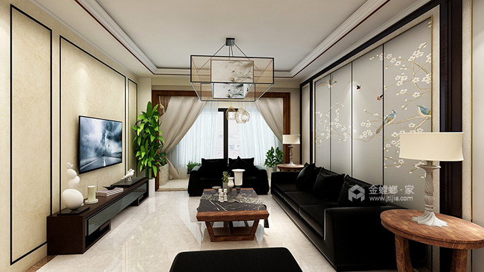 疏勒家苑140平美式风格装修案例效果图-客厅