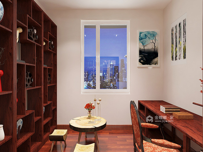 地台+落地窗，拥有霸气夜景的卧室-书房