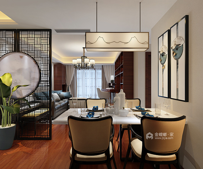 99平米新中式两居，现代与中式凝结东方美学！-餐厅