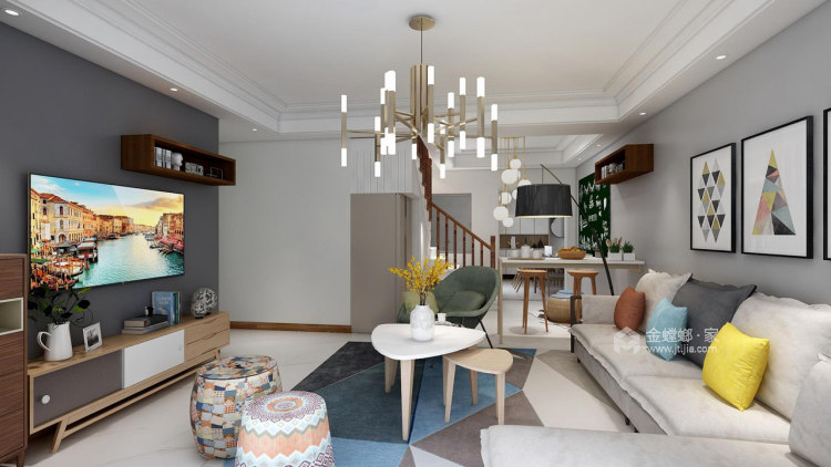 宁静优雅的160平现代风格美居-客厅效果图及设计说明