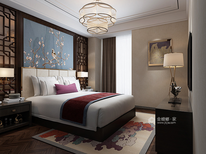 白色+深色木作，打造轻奢新中式-卧室