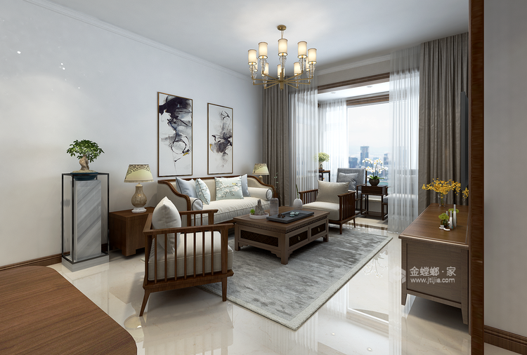 舒适温馨的新中式美居，含蓄内敛中国风！-客厅效果图及设计说明