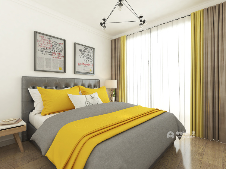 酷酷的浅灰色北欧风-卧室效果图及设计说明