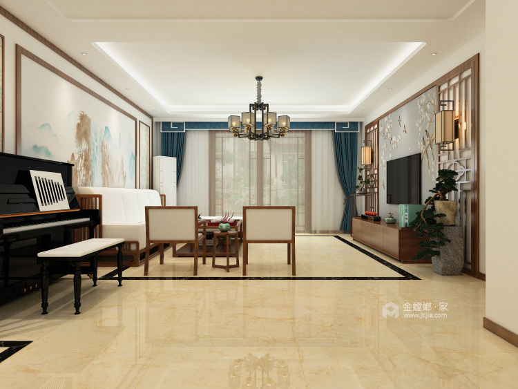 古典雅致的新中式风格，是一款耐看型！-客厅效果图及设计说明