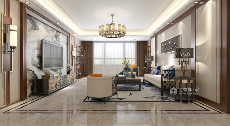 180平纯净优雅新中式风格大宅，韵味十足-客厅效果图及设计说明