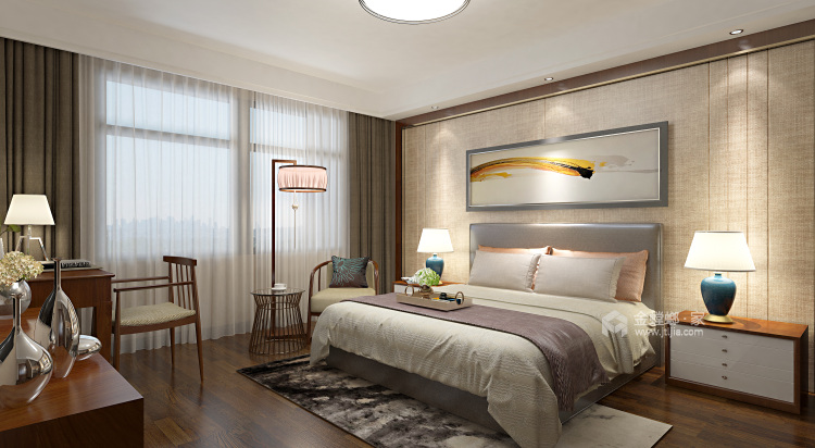 180平纯净优雅新中式风格大宅，韵味十足-卧室效果图及设计说明