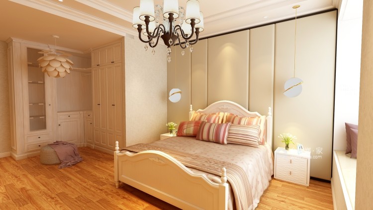 拼花的巧妙应用，125平轻奢简欧风-卧室效果图及设计说明