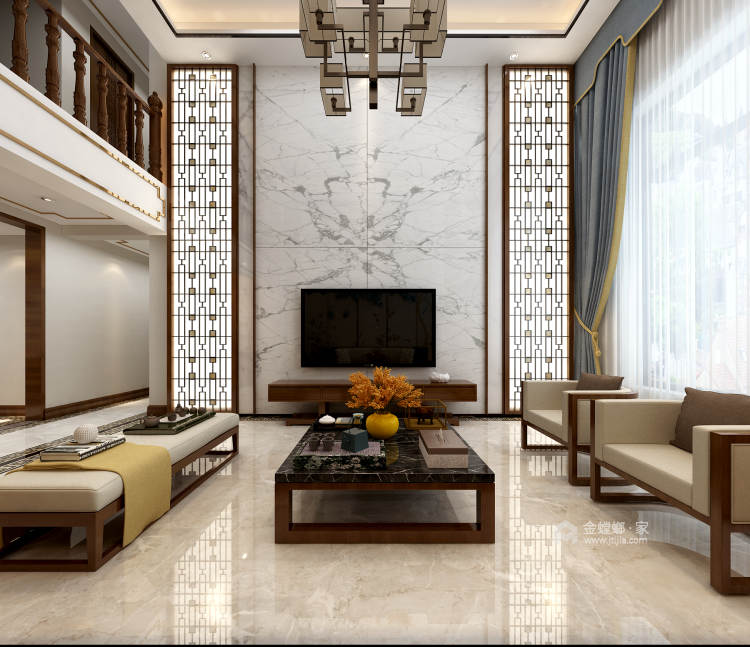 130平新中式，就像家人间的感觉朴实而暖心-客厅效果图及设计说明