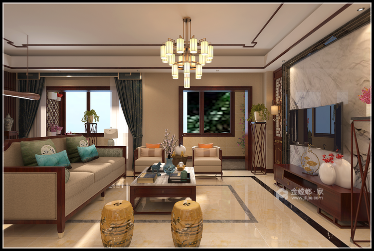 禅意新中式，真正的低调奢华-客厅效果图及设计说明
