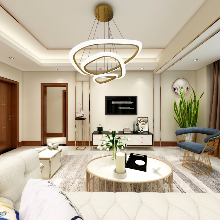 甜蜜85平现代风格三居，温馨舒适-客厅效果图及设计说明
