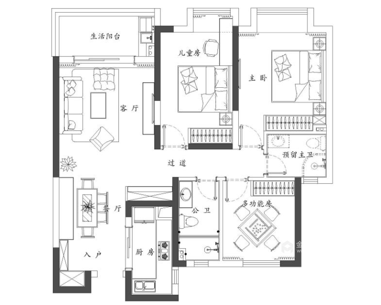 116平现代摩登房子仿佛生活在画里-平面设计图及设计说明
