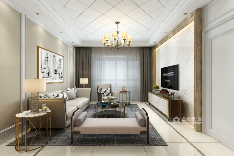 暖色系时尚大气欧式的家-客厅效果图及设计说明