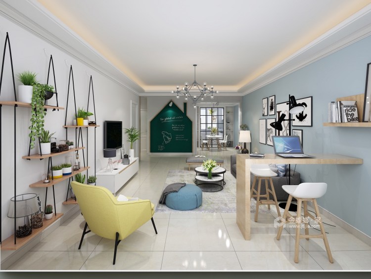 北欧原木160平休闲幸福的家-客厅效果图及设计说明
