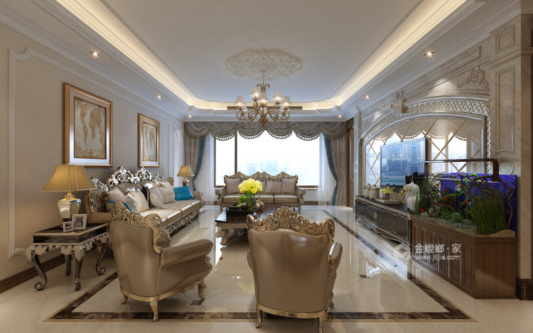 奢华大气的248平欧式风格美居，雍容华贵，富丽堂皇！-客厅效果图及设计说明