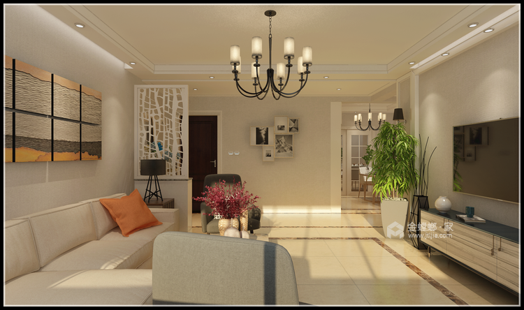 简洁温暖的基调，幸福的三口之家-客厅效果图及设计说明