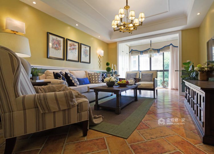 102平充满自然气息的美式家居-客厅效果图及设计说明