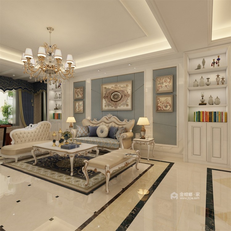 168平欧式奢华之美，完美展现品质生活-客厅效果图及设计说明
