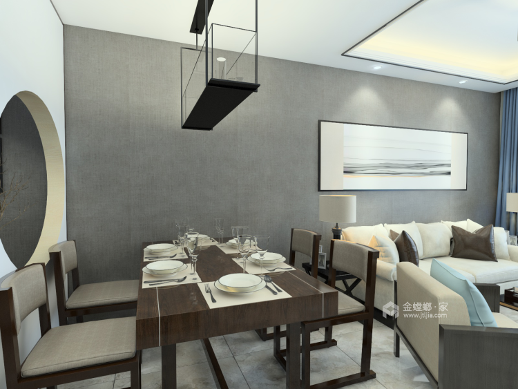 唐风古韵素空新中式，简洁质感-餐厅效果图及设计说明