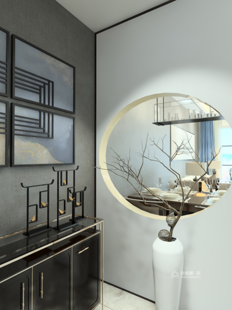 唐风古韵素空新中式，简洁质感-客厅效果图及设计说明