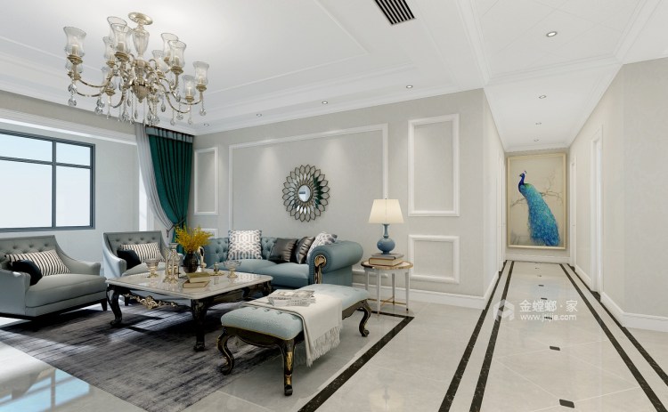 欧式风格装修，休闲式的贵气和浪漫-客厅效果图及设计说明