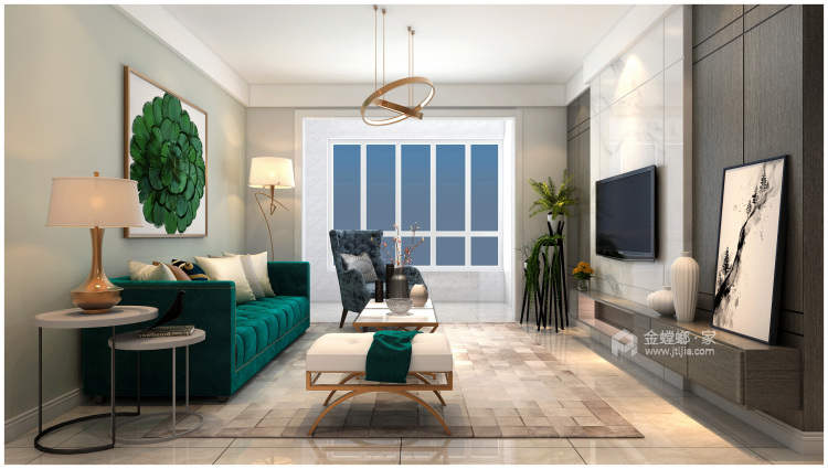 越简约越时尚之淡绿色空间-客厅效果图及设计说明