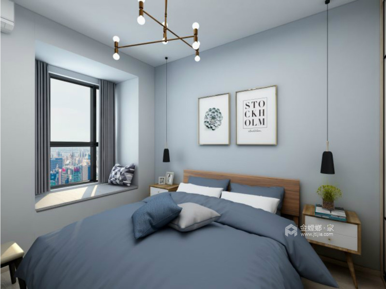 清新淡雅现代风，浅蓝色点缀的温馨之家-卧室效果图及设计说明