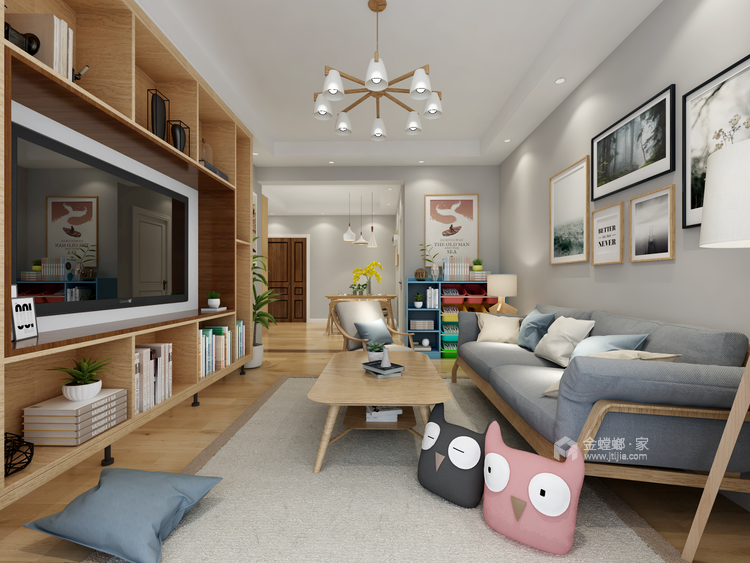 原木色89平现代风，两居室小户型的舒适生活-客厅效果图及设计说明