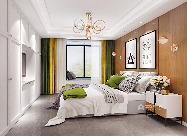 亮色点缀时尚优雅现代风-卧室效果图及设计说明