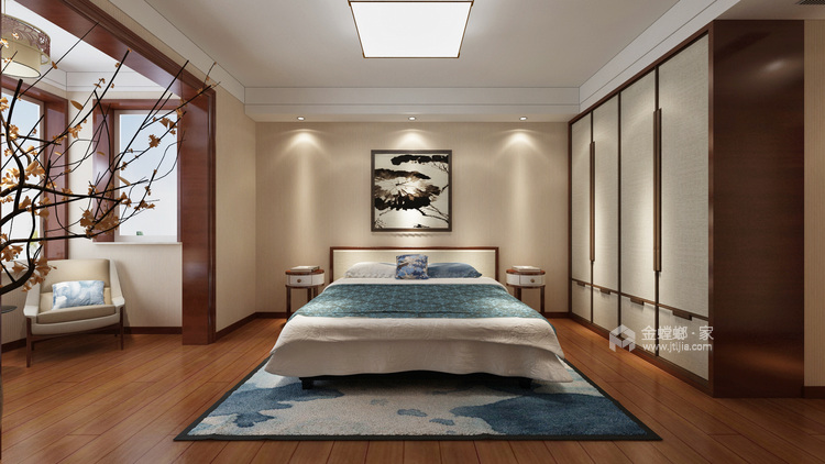 胡桃色经典新中式风，大气磅礴-卧室效果图及设计说明