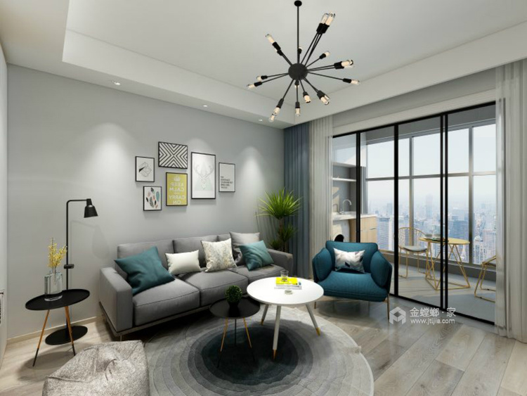 清新淡雅现代风，浅蓝色点缀的温馨之家-客厅效果图及设计说明