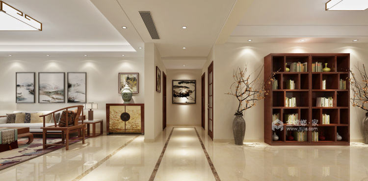 胡桃色经典新中式风，大气磅礴-客厅效果图及设计说明
