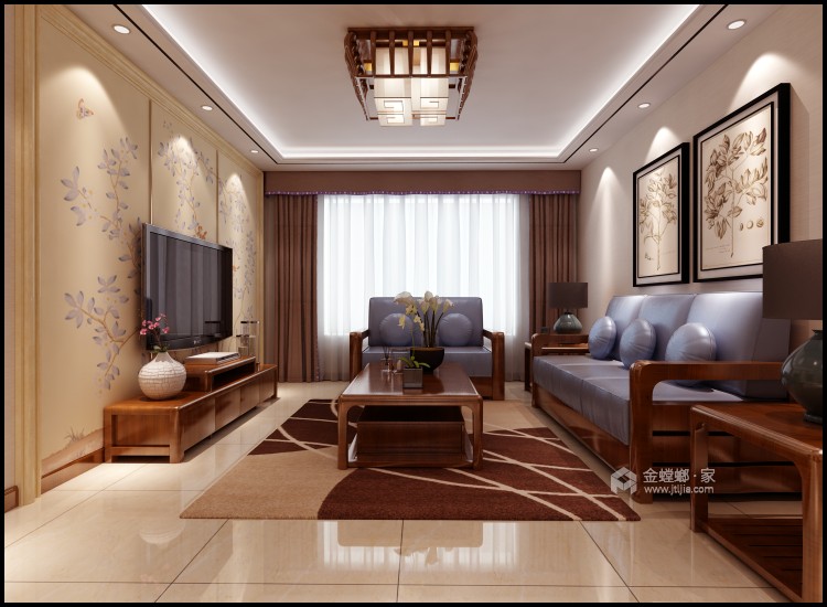 清雅端庄新中式风格，东方意境之美-客厅效果图及设计说明