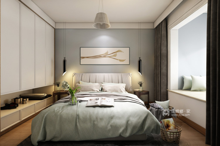 101平淡雅现代风，温馨的小小港湾-卧室效果图及设计说明