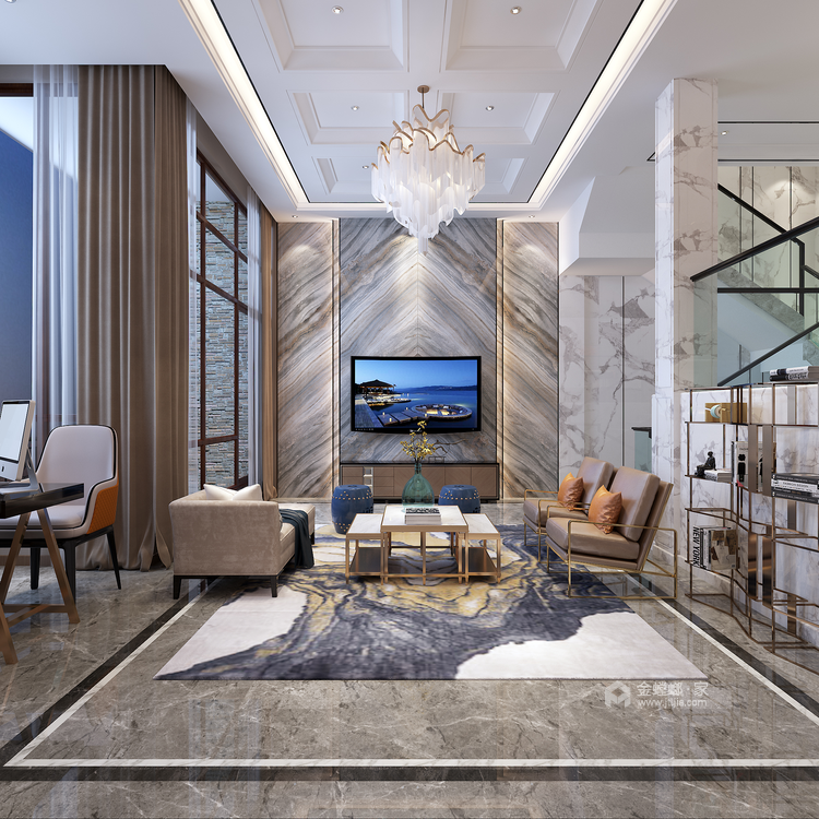 奢华新中式风格，处处彰显生活品质-客厅效果图及设计说明