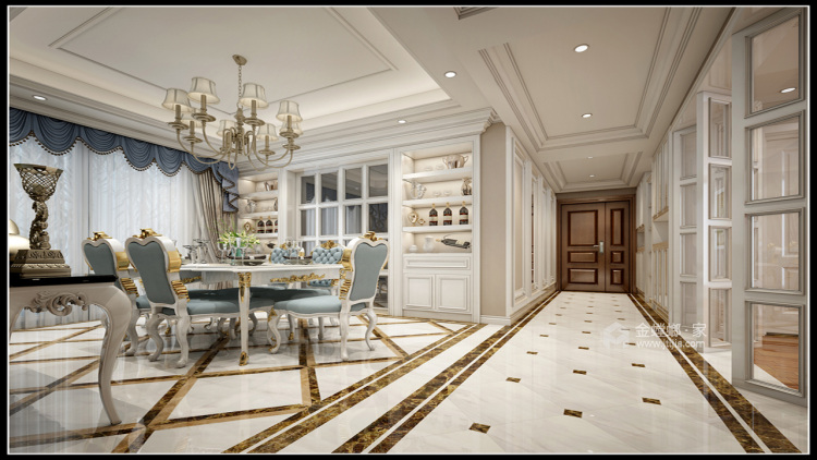 165平轻奢典雅欧式风，香槟金与象牙白的完美搭配-客厅效果图及设计说明