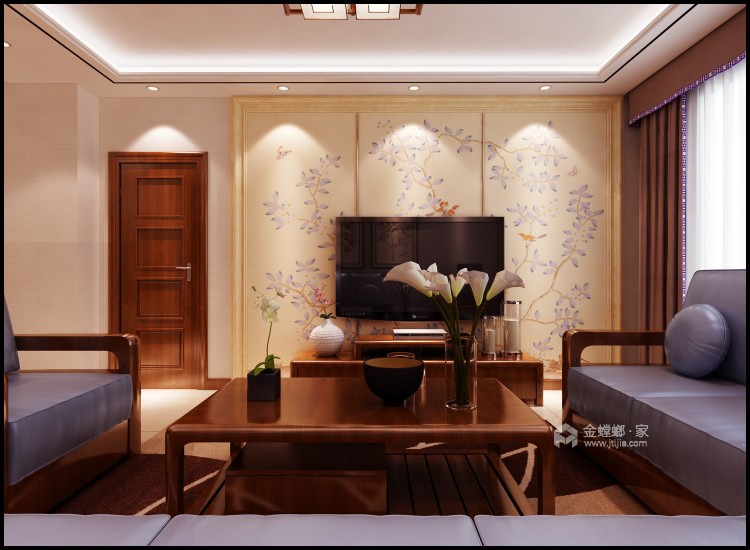 清雅端庄新中式风格，东方意境之美-客厅效果图及设计说明