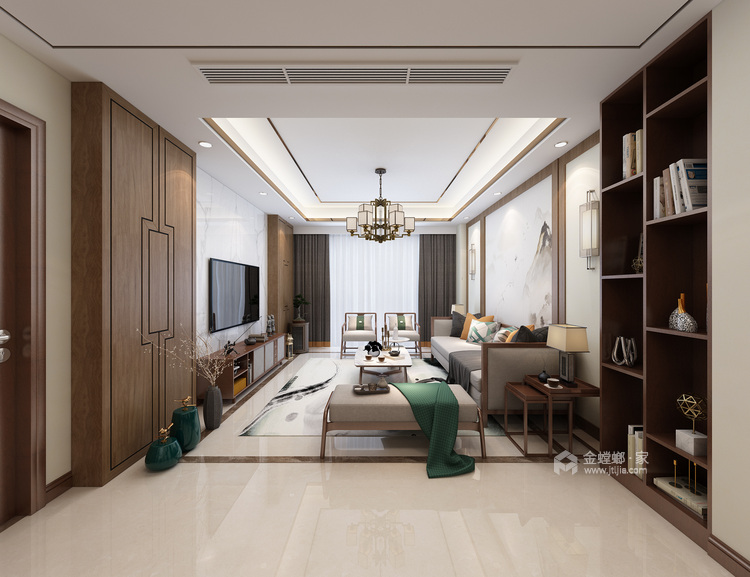 165平新中式风格大宅，素雅简洁-客厅效果图及设计说明