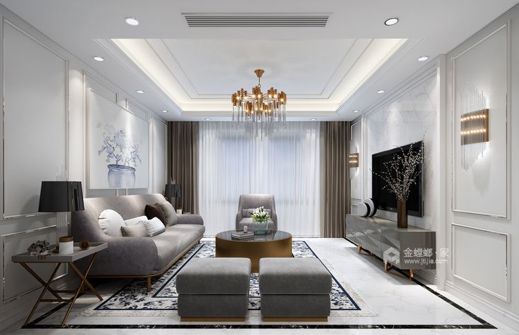 格调柔和，138平现代轻奢风格美居-客厅效果图及设计说明