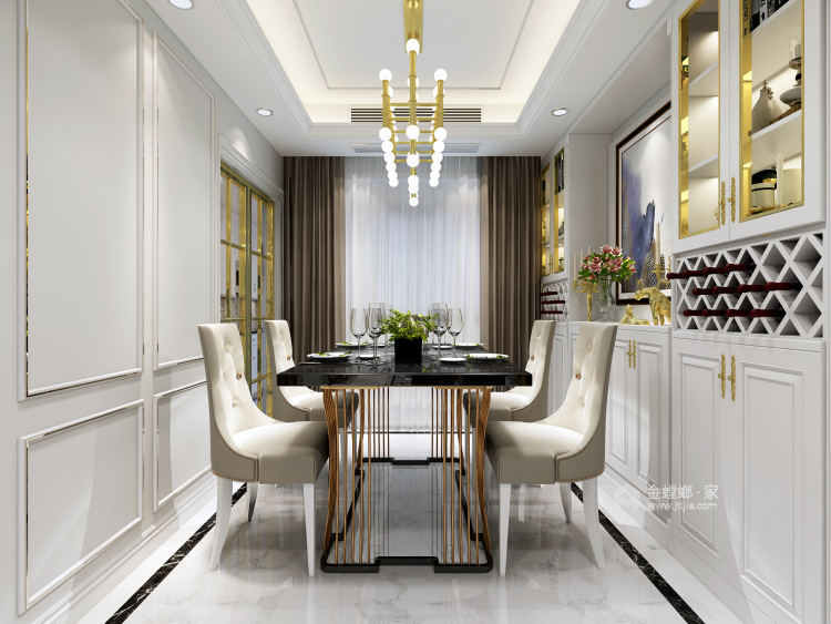 格调柔和，138平现代轻奢风格美居-餐厅效果图及设计说明