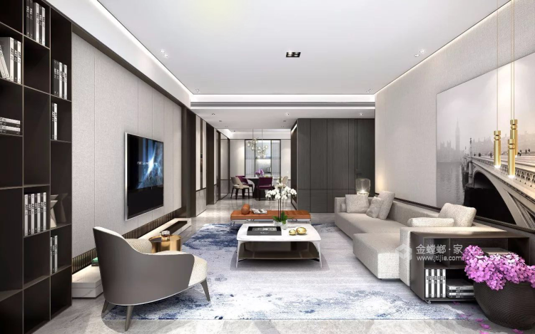 新中式古典新颖展示220平韵律家居-客厅效果图及设计说明