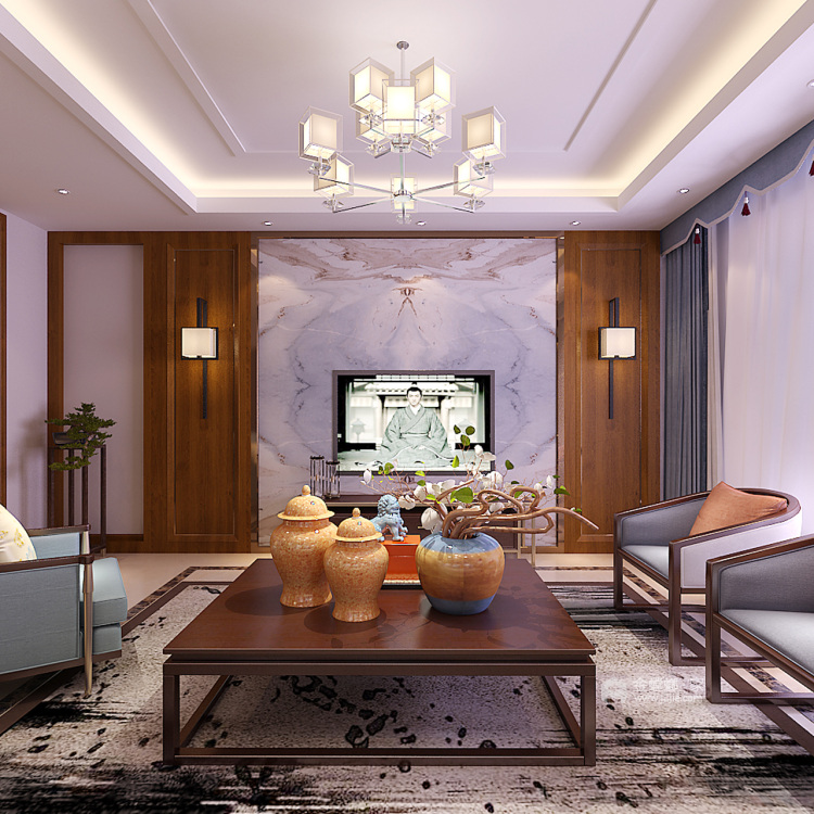 中式风格装修 诠释中华文化的韵味-客厅效果图及设计说明